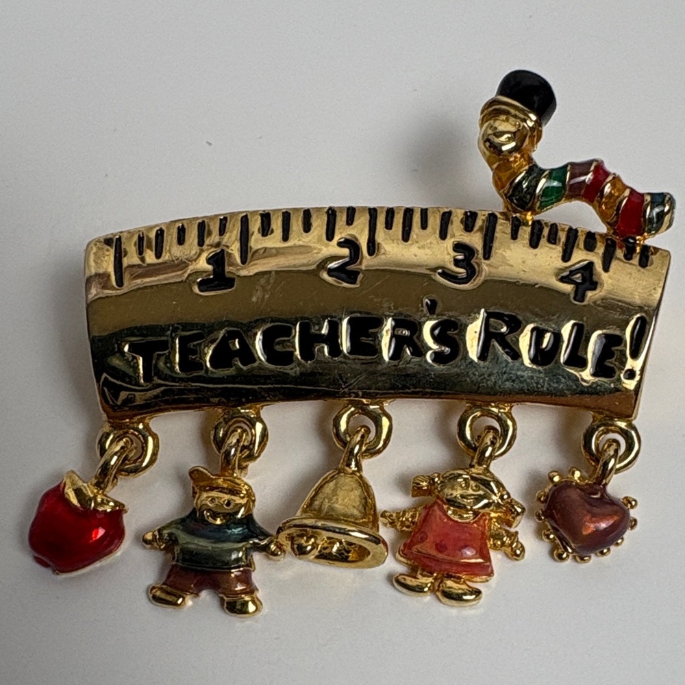 Gold 'Teachers Rule!' Brooch